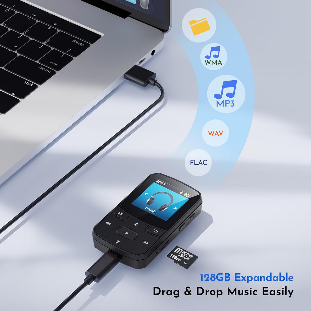 32GB MP3 Player mit Bluetooth 5.3, Clip,29g Leicht，FM Radio &amp; Blindbedienung