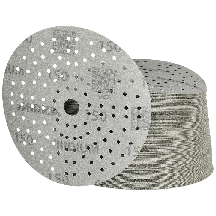 Mirka Iridium Premium-Schleifpapier Ø 150mm Klett 121-Loch, Korn 150, 100 Stk / Zum Schleifen von La
