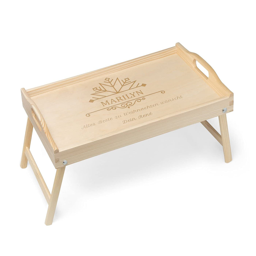 Maverton Serviertablett mit Gravur - personalisiert - Tabletttisch mit Griffen - klappbare Beine - e