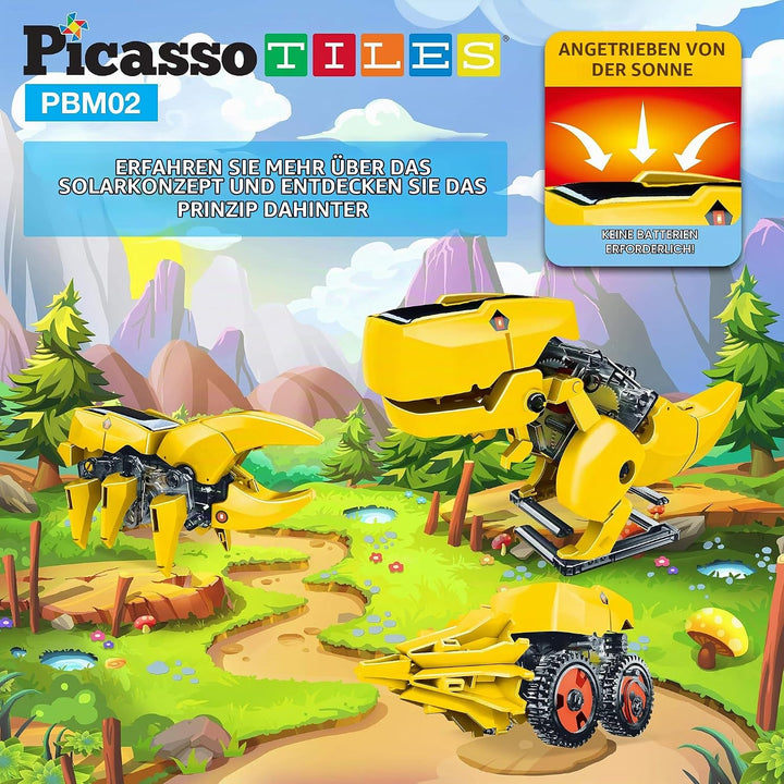PicassoTiles STEM Kids Solarbetriebener Dinosaurier-Roboter, pädagogisches Lernspielzeug, technische
