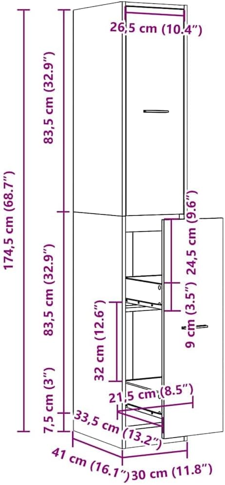 vidaXL Apothekenschrank, weiss, 30 x 41 x 174,5 cm, aus Spanplatte, Apothekenschrank, Apothekenmöbel