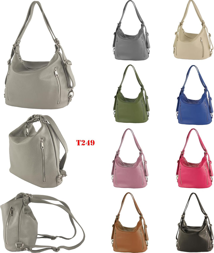 modamoda de - T249 - ital. Damen Rucksack Tasche 2 in 1 aus Leder Weiss, Weiss