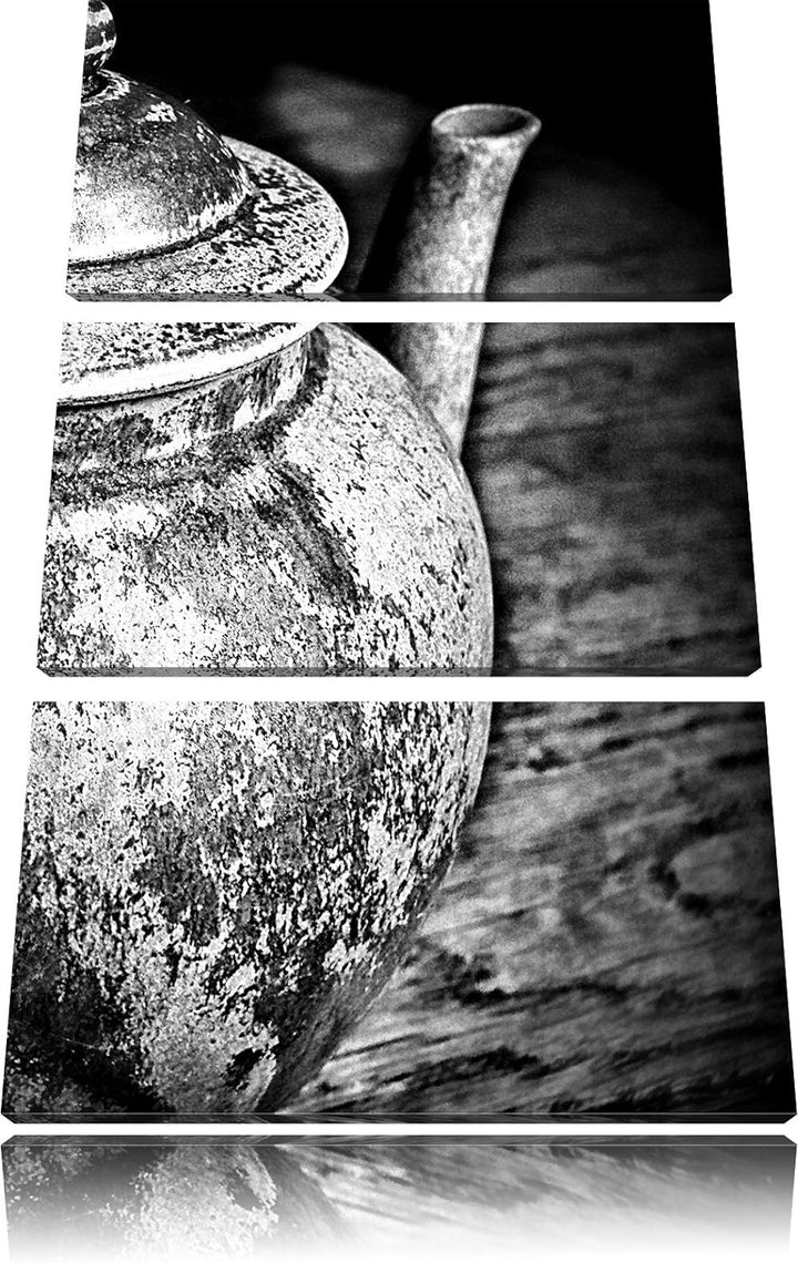 Pixxprint Monocrome, stilvolle alte Teekanne aus Keramik 3-Teiler Leinwandbild 120x80 Bild auf Leinw