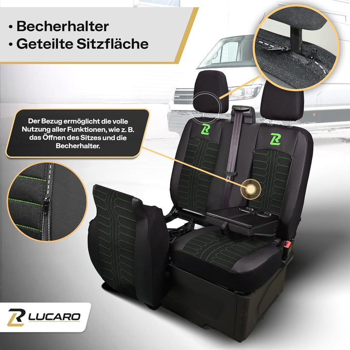 LUCARO Sitzbezüge Auto Tornado für Ford Transit 2013 und Später - Sitzbezug Set 1+2 - Auto Sitzbezüg