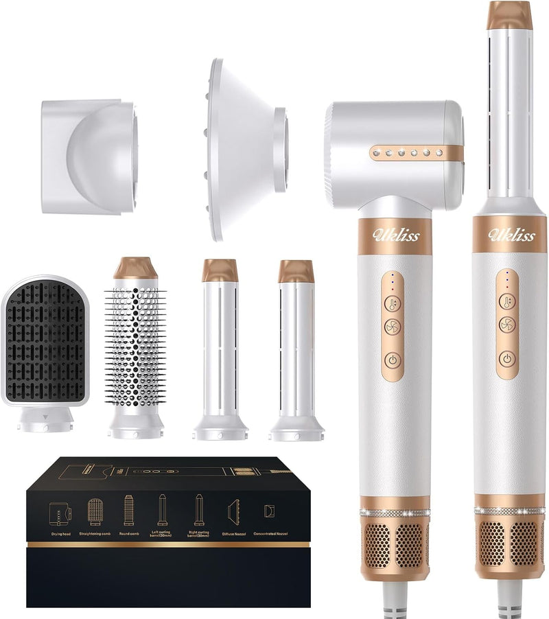 UKLISS Airstyler - Haarstyler 7 in 1, Warmluftbürste Set mit 110000 U/Min Haartrockner, Airflow Auto