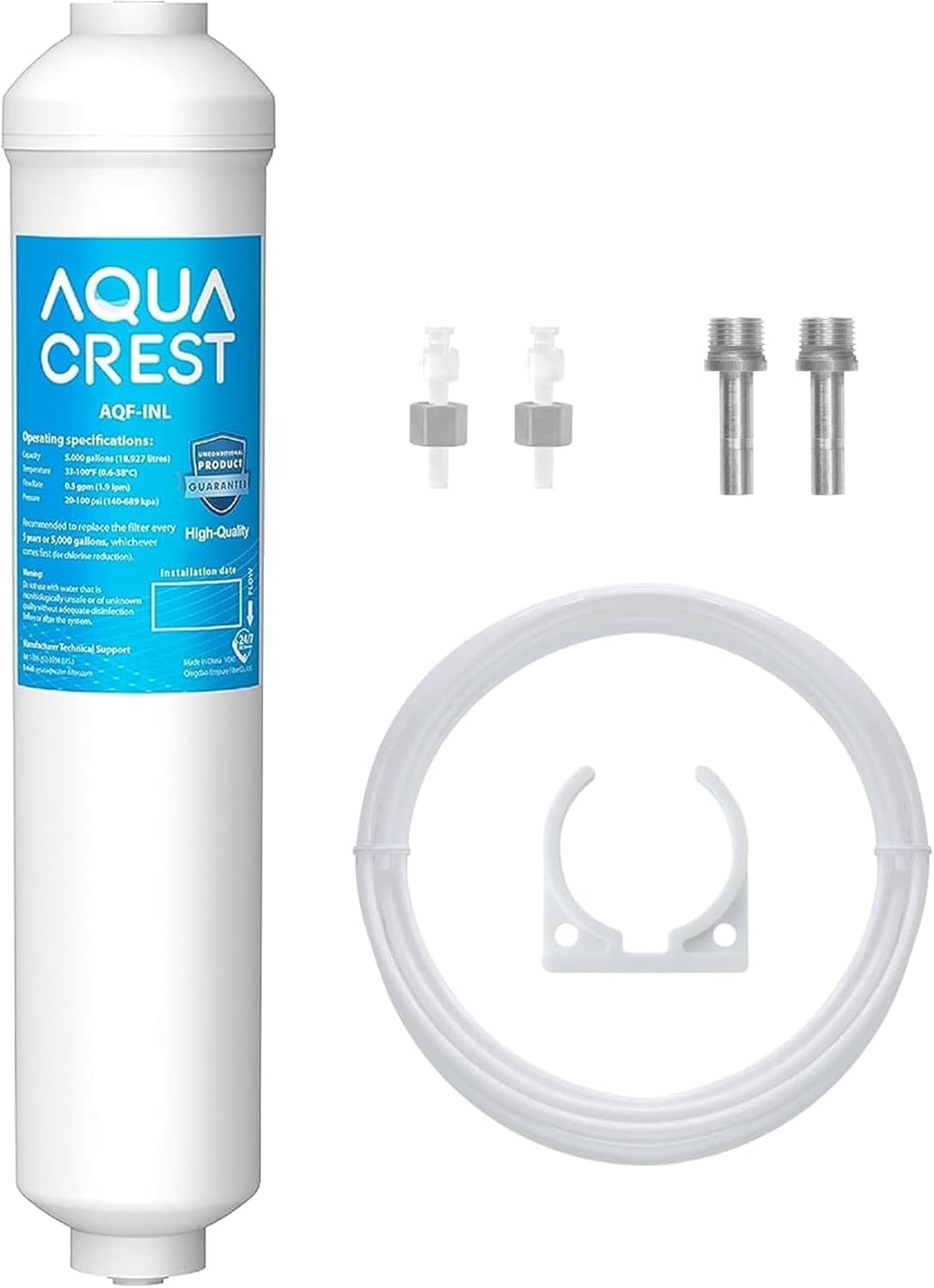 Aquacrest 5 Jahre Kapazität – Inline-Wasserfilter für Kühlschrank mit 1/4-Zoll-Direktanschluss-Armat
