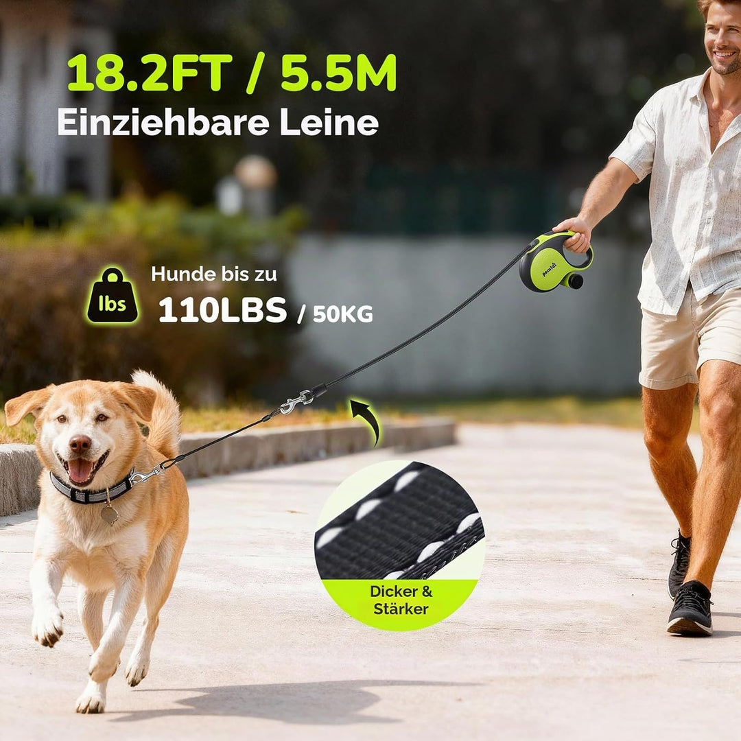Pecute Hundeleine 5m, Verbesserte Kausichere Rollleine für Hunde, EIN-Knopf-Steuerung &amp; Verwicklungs