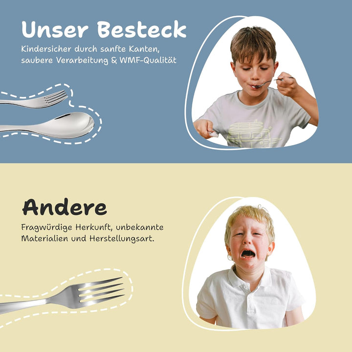 WMF Kinderbesteck mit Gravur 4-teilig - Tiere Motiv - Personalisiertes Kinderbesteck Edelstahl, Kind