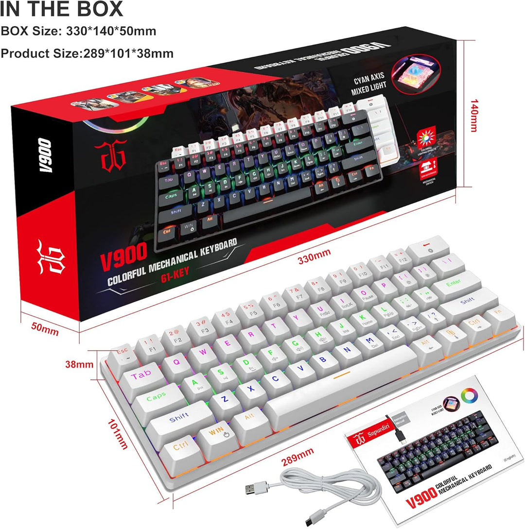 Snpurdiri 60% kabelgebundene Mechanische Gaming Tastatur, Anti-Ghosting 61 Tasten, RGB-Hintergrundbe