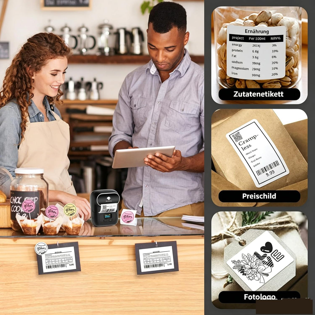 Phomemo M110 Etikettendrucker Bluetooth, Tragbarer Etikettendrucker Selbstklebend, Thermo Label Prin