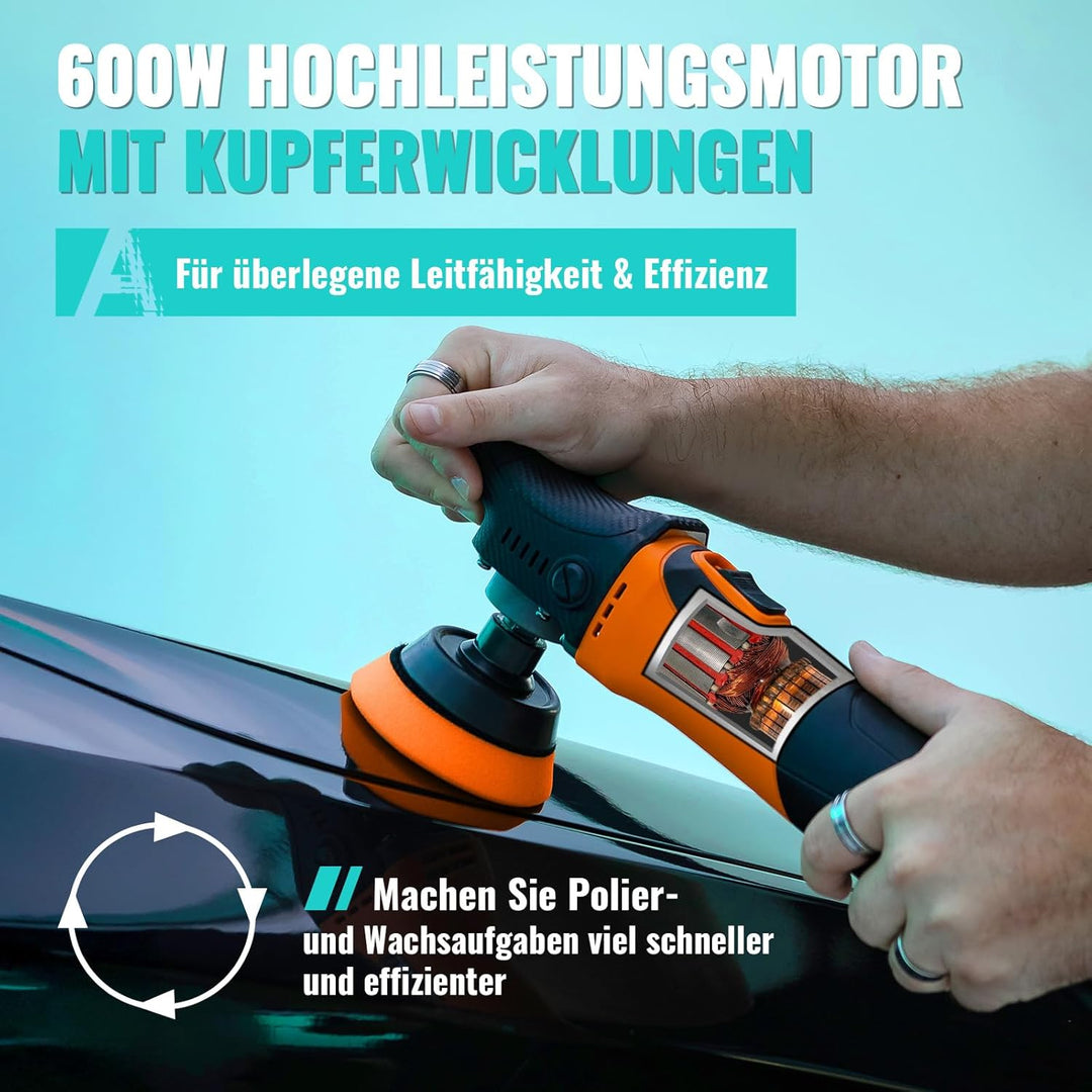 AUTIWOZ Mini Poliermaschine Auto, 600W Polierer mit 6 Variable Geschwindigkeiten 2800-6800 RPM, Abne