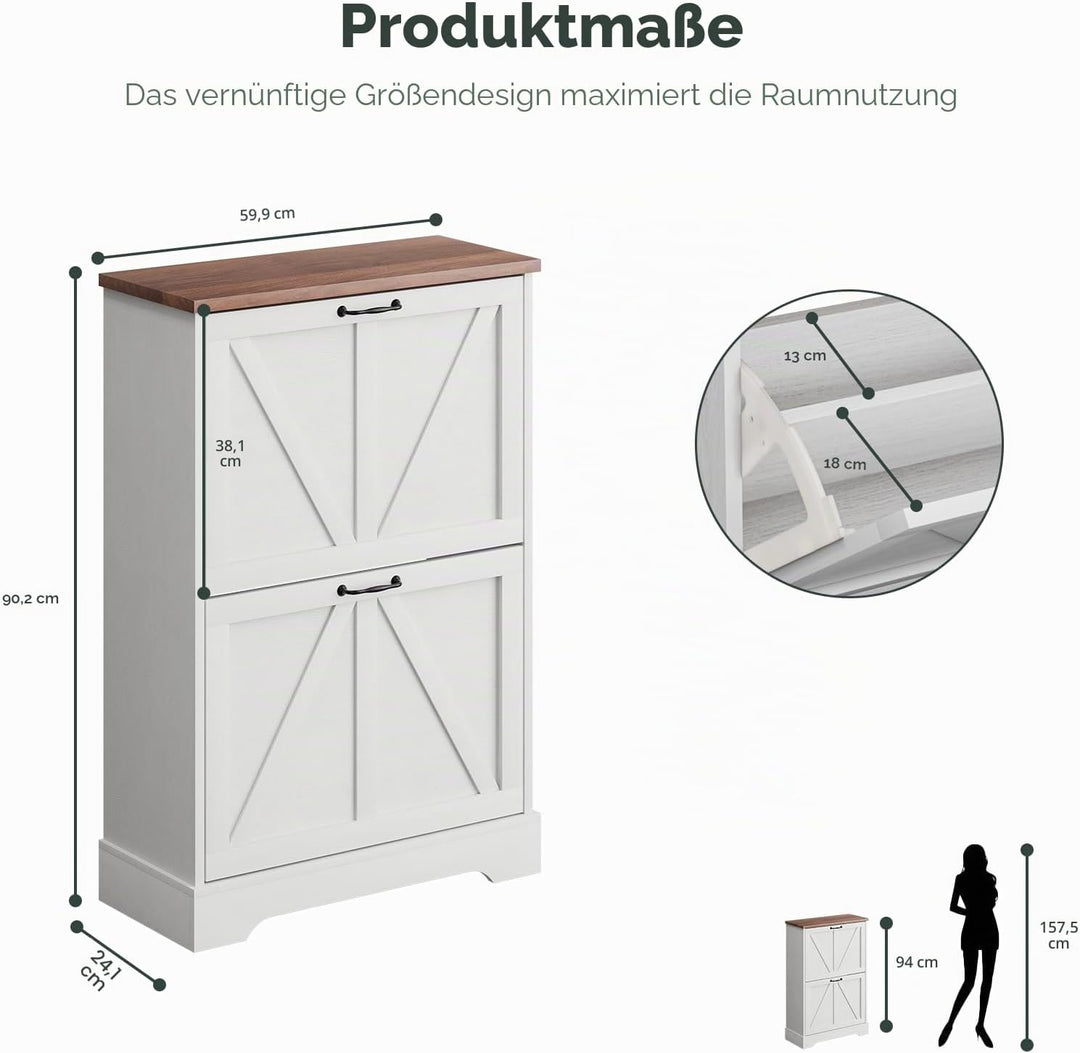 Smart FENDEE Schuhschrank, Schuhschrank für den Eingangsbereich, mit 2 Klappschubladen, schmaler Bau