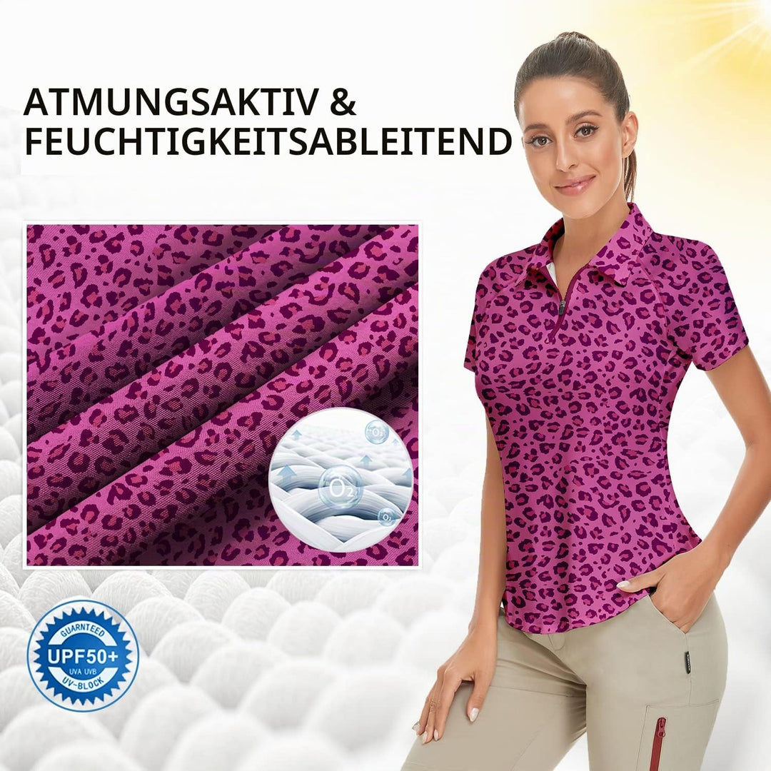 Soneven Poloshirt für Damen Kurzarm Sportshirt Damen mit 1/4 Reissverschluss Sport Tshirts Damen Sch