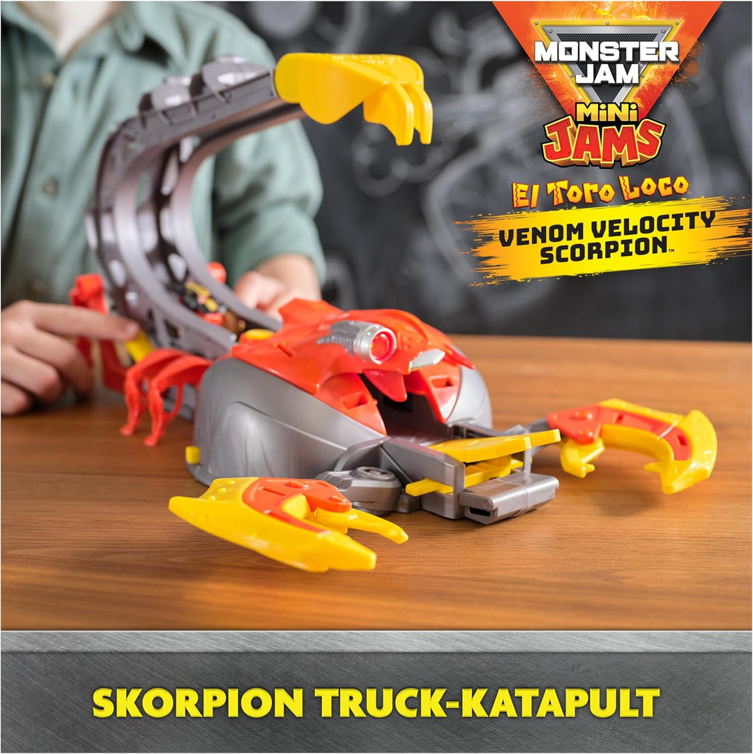 Monster Jam, EL Toro Loco's Venom Velocity Scorpion-Spielset, Rampenkatapult mit elektronischer Besc