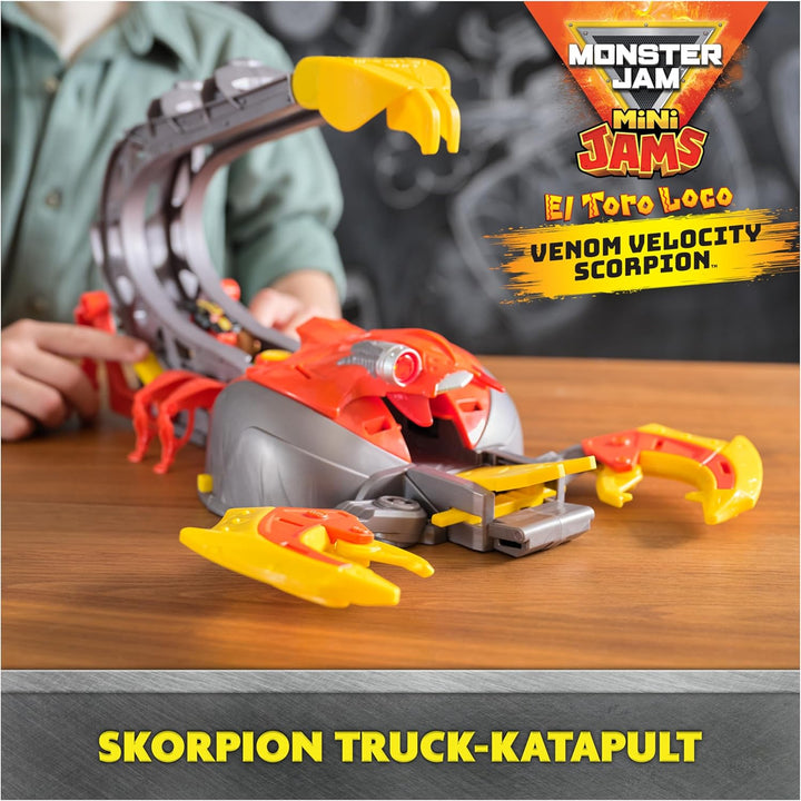 Monster Jam, EL Toro Loco's Venom Velocity Scorpion-Spielset, Rampenkatapult mit elektronischer Besc
