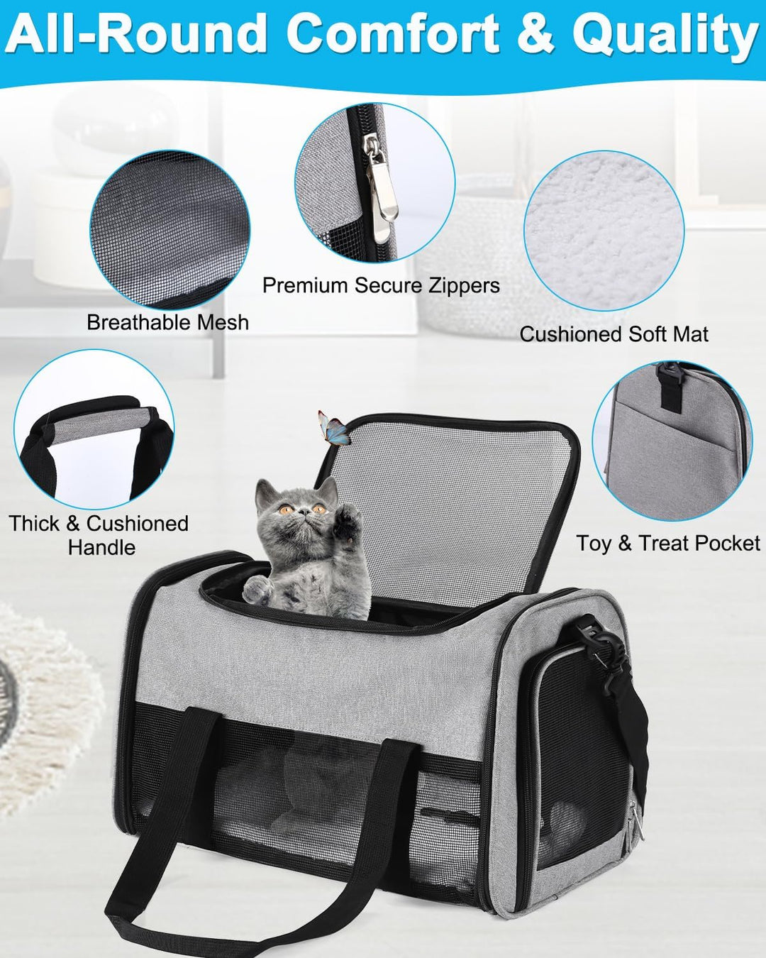 Katzentasche Transporttasche, Katzentragetasche Leicht, Belüftete Katzentransportbox für Reisen,Auto