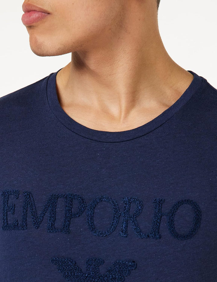 Emporio Armani Herren Men's Superfine Linen Blend Crew Neck T-Shirt S Navy Blue, S Navy Blue