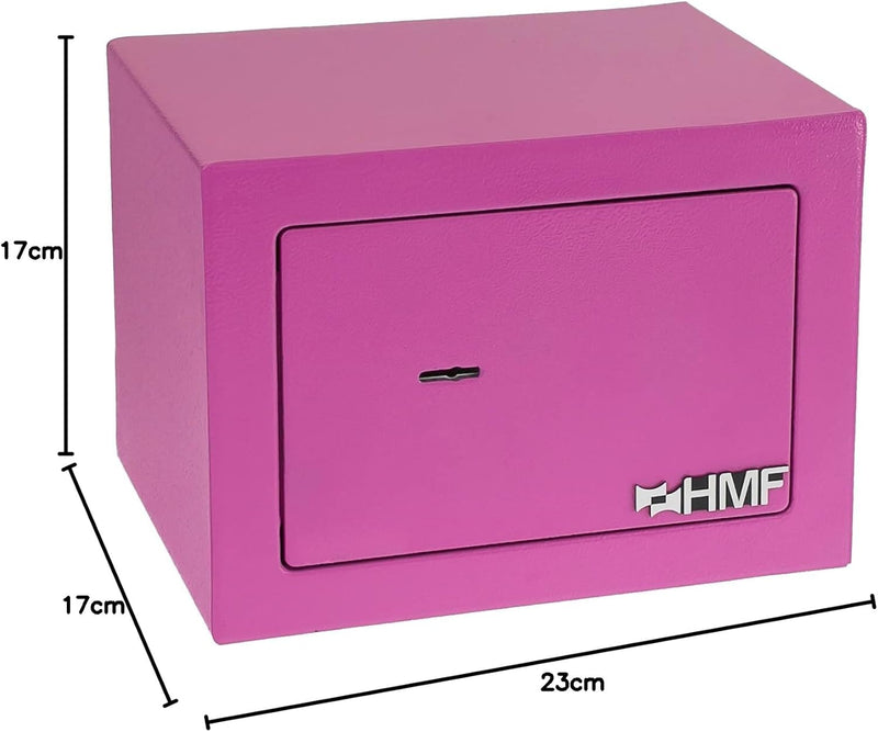 HMF 49216-15 Safe Tresor klein mit Schlüssel, Möbeltresor | 23 x 17 x 17 cm | Pink, Pink