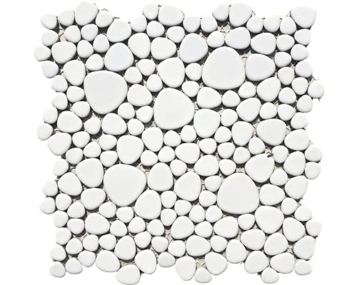 Mosaikfliese Keramik Mosaik Kiesel uni weiss matt Küche Badezimmer MOS12-0111_f