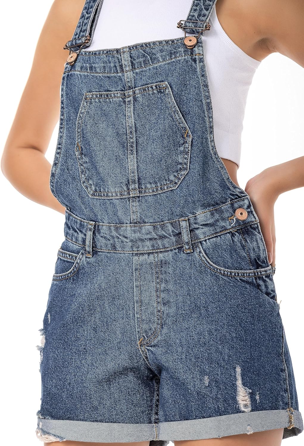 Red Bridge Damen Shorts kurze Hose Hot-Pants Latzhose Overall 25W Blau, 25W Blau