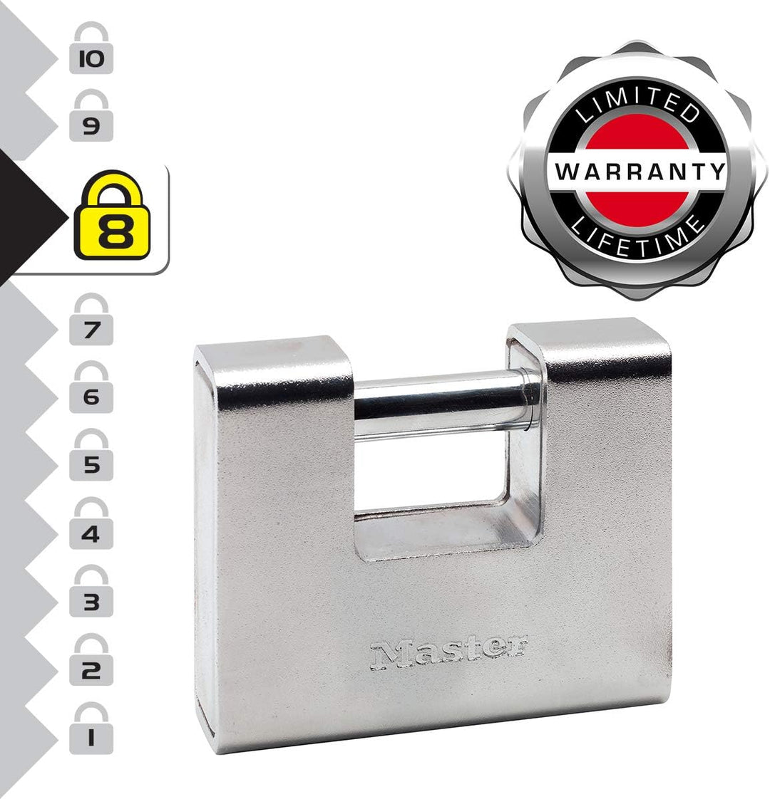 Master Lock 690EURD Rechteckiges Vorhängeschloss aus gehärtetem Stahl mit Schlüssel, Grau, 10,4 x 9
