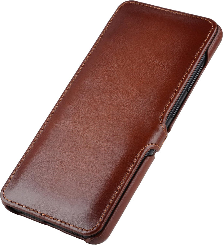 STILGUT Book Case kompatibel mit Samsung Galaxy A72 Hülle aus Leder mit Clip-Verschluss, Lederhülle,