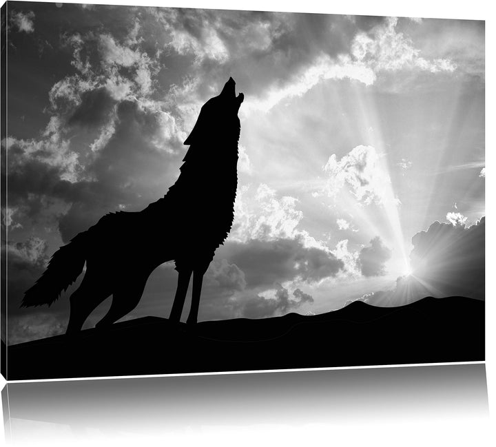 Pixxprint Wolf Heulen / 100x70cm Leinwandbild bespannt auf Holzrahmen/Wandbild Kunstdruck Dekoration