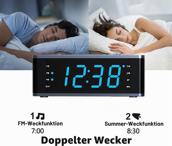 iTOMA Wecker für Schlafzimmer mit FM Radio, Bluetooth, Dimmbare LED Anzeige, Schlaf Timer, Einstellb
