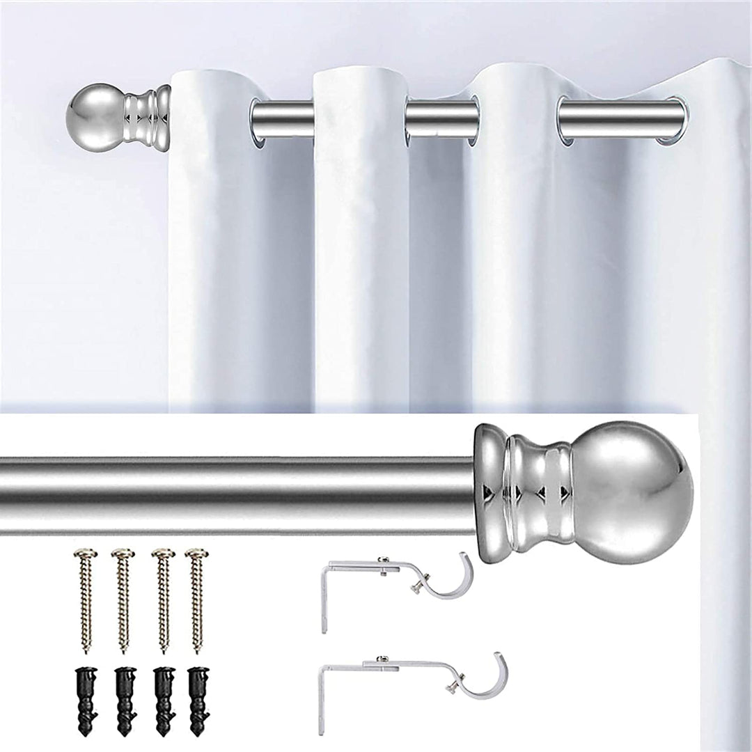 Gardinenstange, 76-365CM Gardinenstange für Fenster mit Rundem Endstück Einzel mit Finials aus Edels