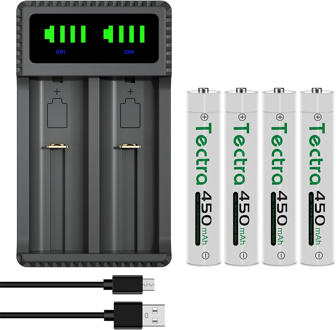 DuraPro 4X Akku AAAA Batteries + LED USB Ladegerät für Stylus Pens, Stirnlampen, Quadruple A,Quad A,