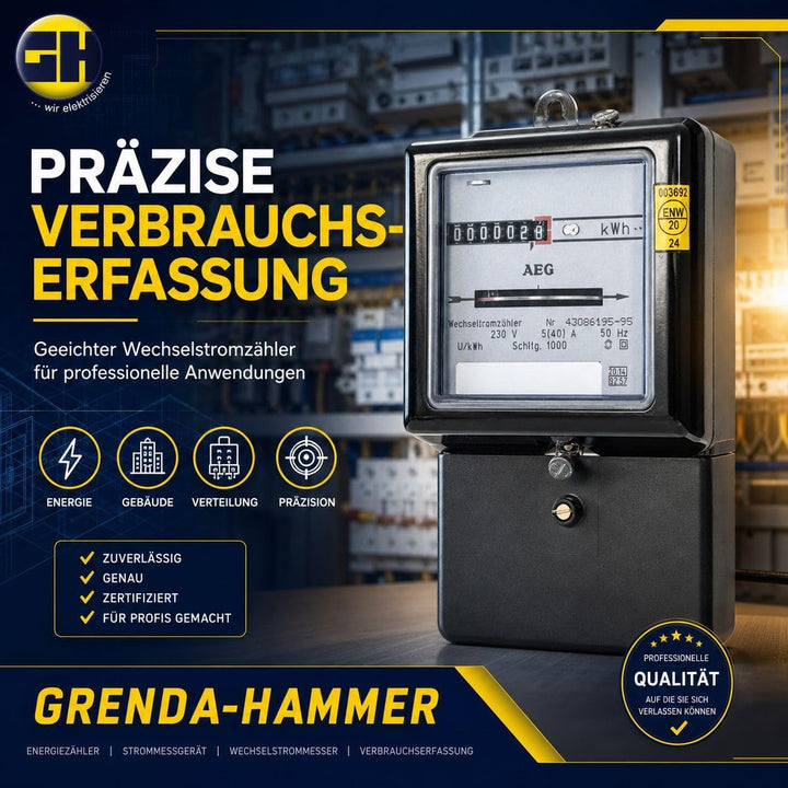 grenda-hammer® | Wechselstromzähler 230V 10(40) A geeicht für 16 Jahre und für Verrechnungszwecke zu