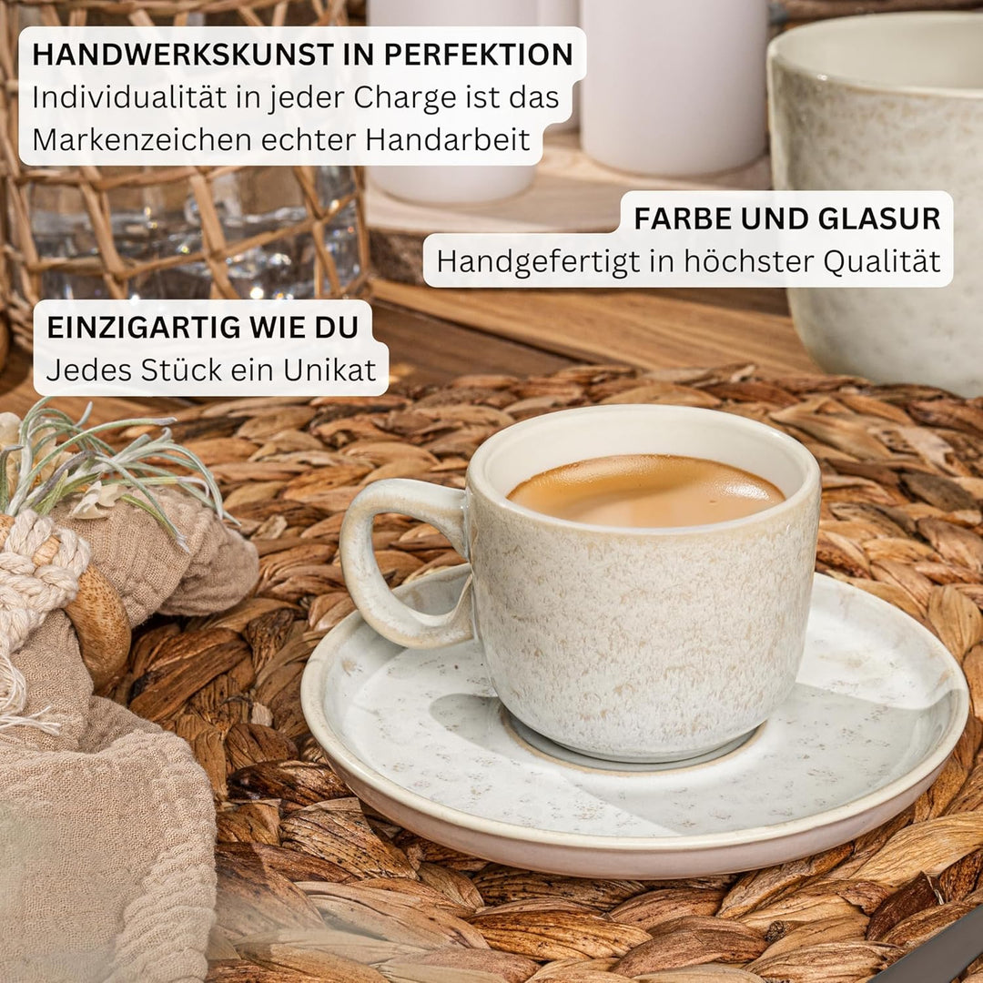SÄNGER Key West | Espressotassen Set Steingut 12 teilig, Mokka Tassen Set 6 Personen, Tassen & Unter