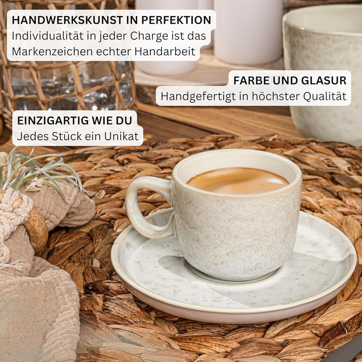 SÄNGER Key West | Espressotassen Set Steingut 12 teilig, Mokka Tassen Set 6 Personen, Tassen & Unter