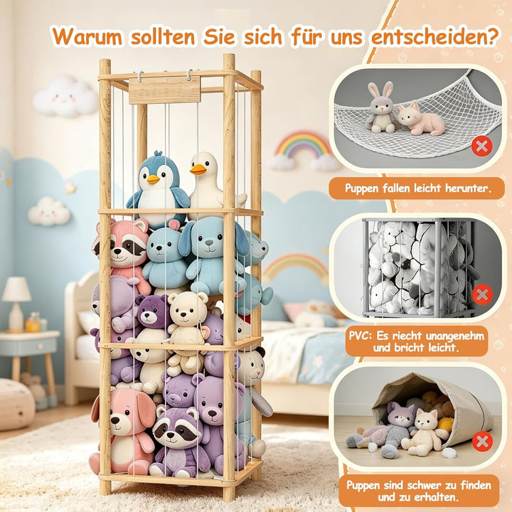 Holz Stofftier Aufbewahrung, Kuscheltier Aufbewahrung, Raumsparende Plüschtier Spielzeug Organizer f