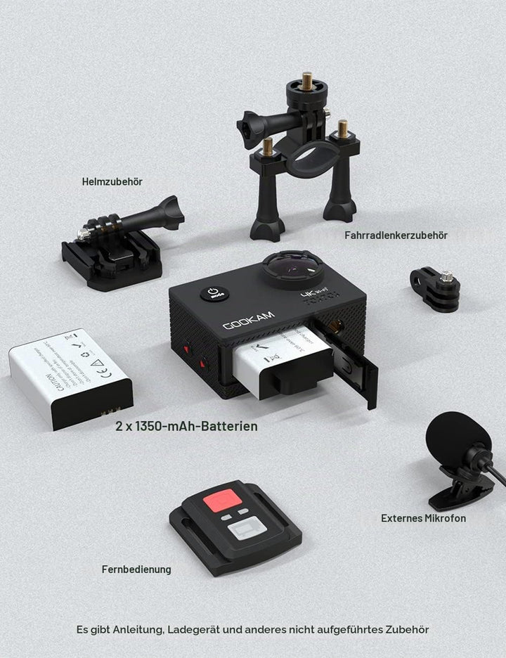 GOOKAM Action Cam 4K 20MP WiFi Actionkamera 40M Unterwasserkamera EIS Sportkamera mit Externe Mikrof