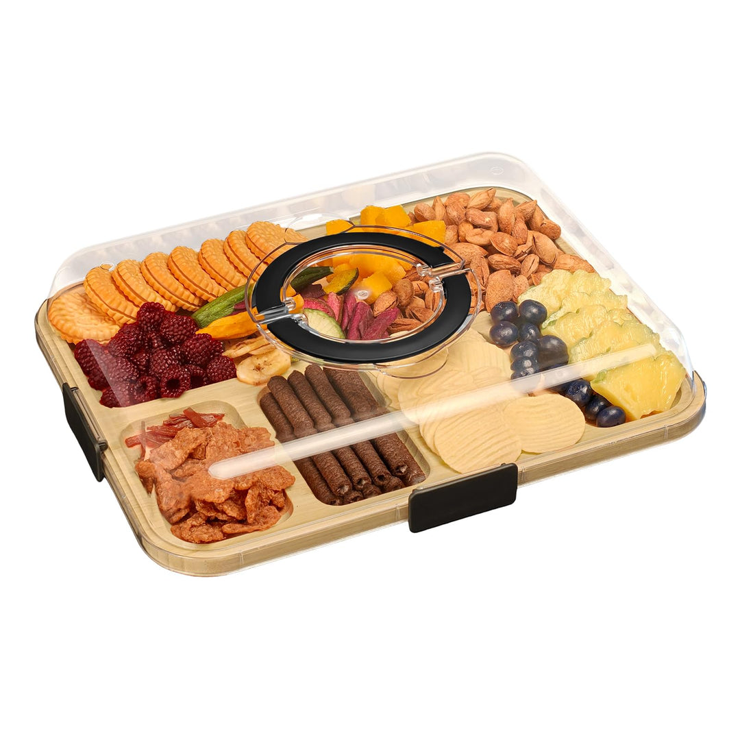 6-Kompartiment-Wurstbrett mit Klappdeckel, tragbares Käse- & Schneidebrett für die Küche,DE
