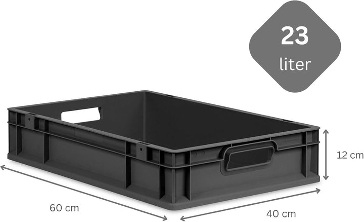 PROREGAL SparSet 5x Eurobox NextGen Grip | HxBxT 12x40x60cm | 23 Liter | Griffe offen | Schwarz | Eu