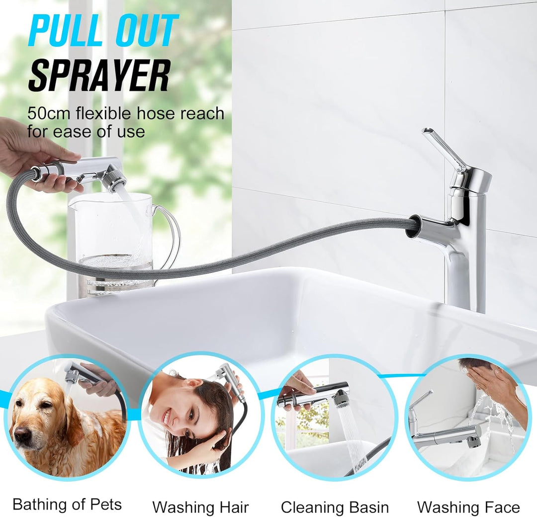 CREA Hoch Wasserhahn Bad Waschtisch Armatur Waschbecken, Einhebelmischer Badarmatur Waschtischarmatu