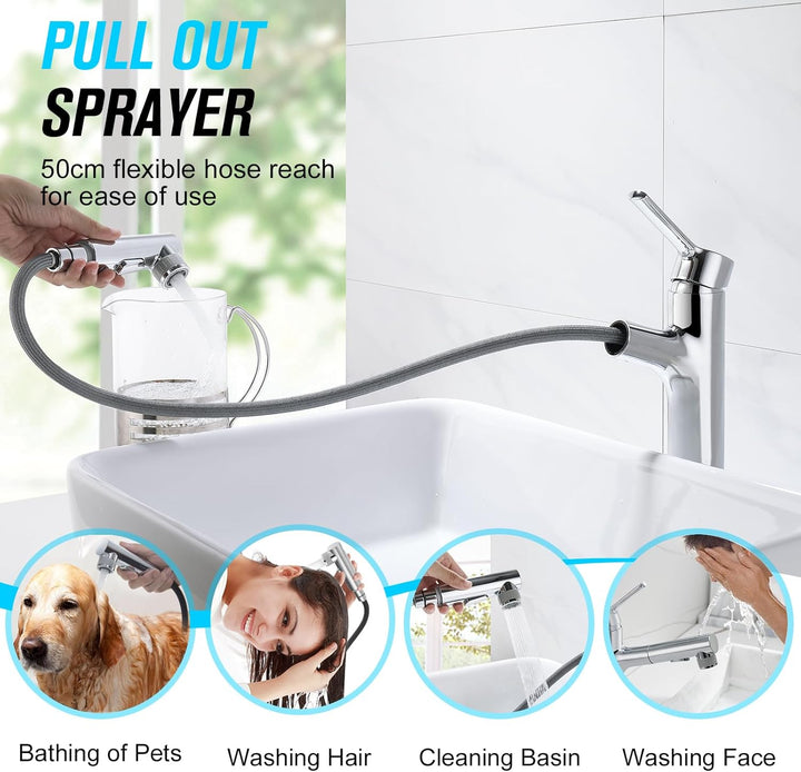 CREA Hoch Wasserhahn Bad Waschtisch Armatur Waschbecken, Einhebelmischer Badarmatur Waschtischarmatu