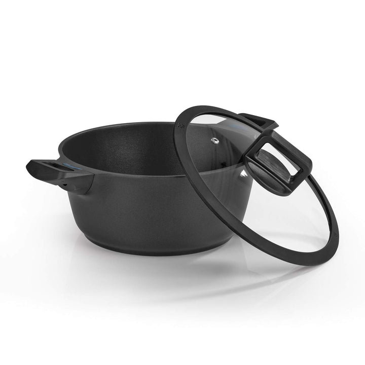 N8WERK Aluguss-Kochtopf in der Midnight Edition | 24 cm | Farbwechsel-Temperaturanzeige | Deckel mit
