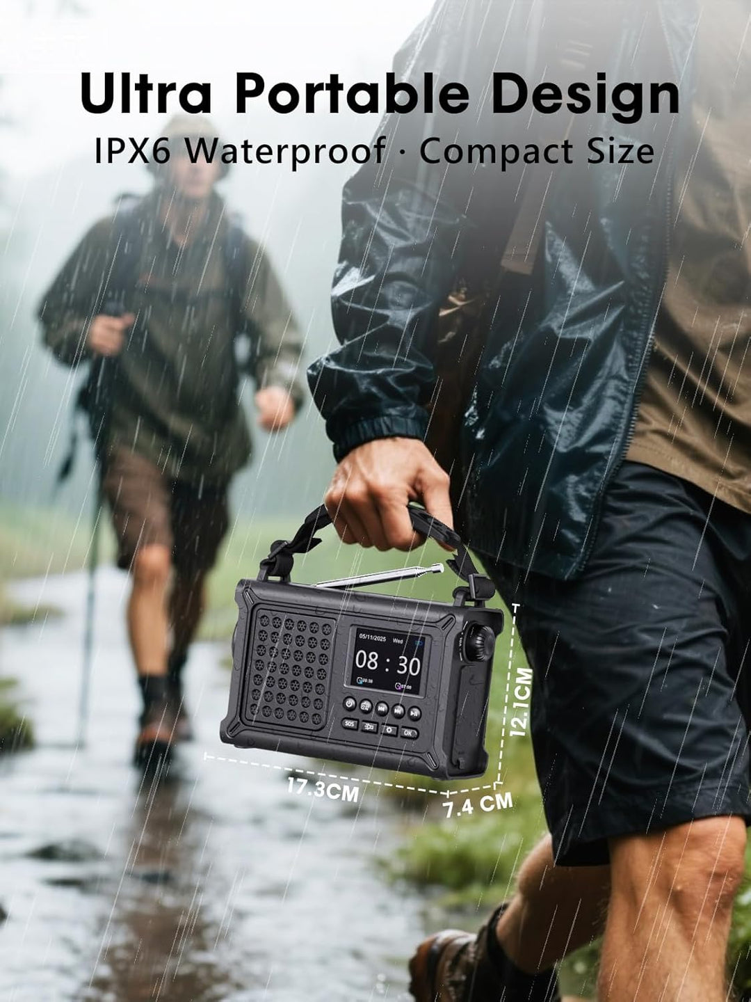 ROCAM Kurbelradio DAB+/UKW, Tragbare Notfallradio 12000mAh mit 8500mm² Solarpanel & 650mA Kurbel, Di