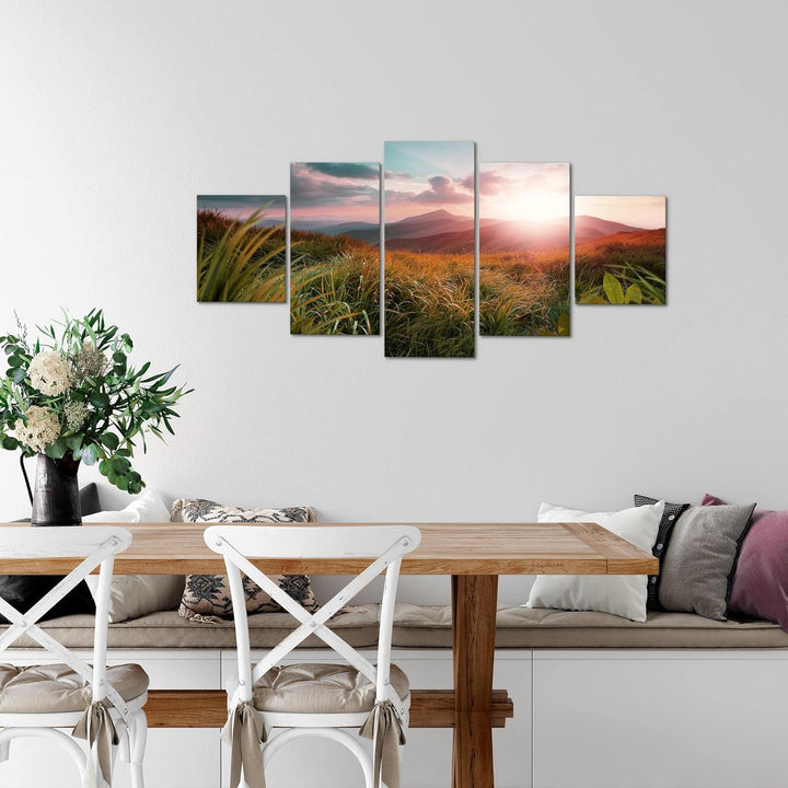 Runa Art Wandbilder Sonnenaufgang Landschaft 5 Teilig Bild auf Vlies Leinwand Deko Schlafzimmer Wohn