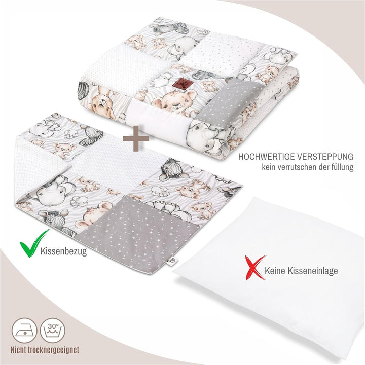 Pepi - Patchwork Baby Bettdecke und Kissen - Baby Decke und Kissen Set - Kinderbettdecke - Bettdecke