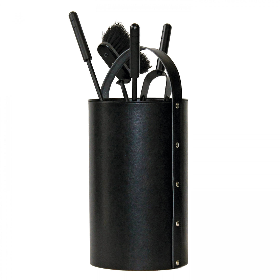 Kamin Besteck regeneriertes Leder schwarz inkl. Besteckteile