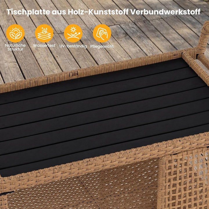 COSTWAY Servierwagen mit Rollen, Rattan Küchenwagen mit Arbeitsplatte & offenen Ablagen & seitlichem