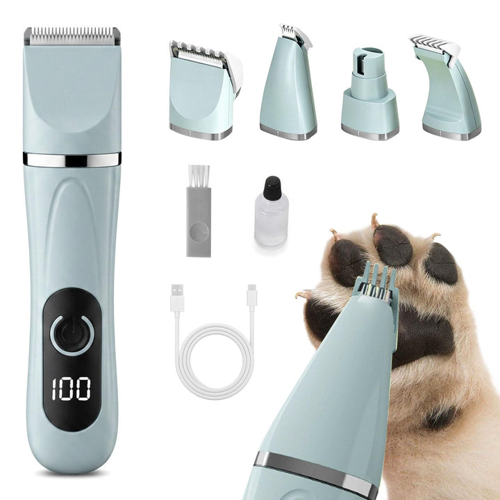 Colexy 4 in 1 Hundeschermaschine Set, Leise Pfotentrimmer für Hunde mit 4 Schneidköpfen, Kabellos Sc