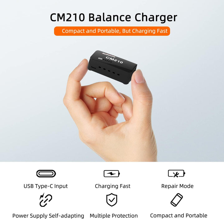 Radiolink CM210 1 Stück schneller 2S LiPo Akku Balance Ladegerät Micro Size USB Type-C Stecker, Netz