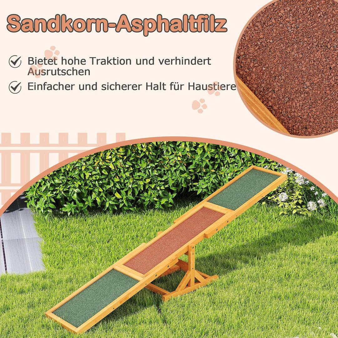 COSTWAY Hundewippe Holz, Hunde Agility Wippe, Outdoor Hundesport für Balance-Training, für kleine &