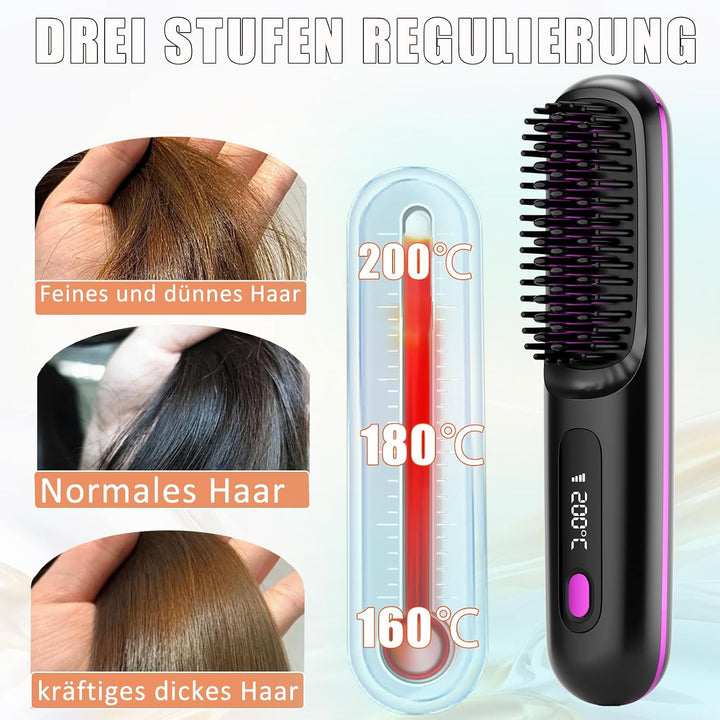 Stylingbürste für kurze haare, 3 Temperaturstufen, Neu Tragbare Glättungsbürste, Schnellaufheizung,