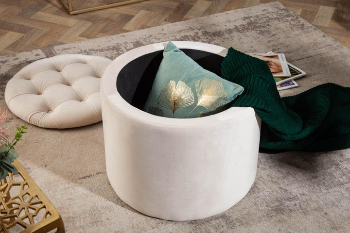 Riess Ambiente Eleganter Hocker MODERN BAROCK 50cm beige Samt Samt Couchtisch Tisch Aufbewahrungskor